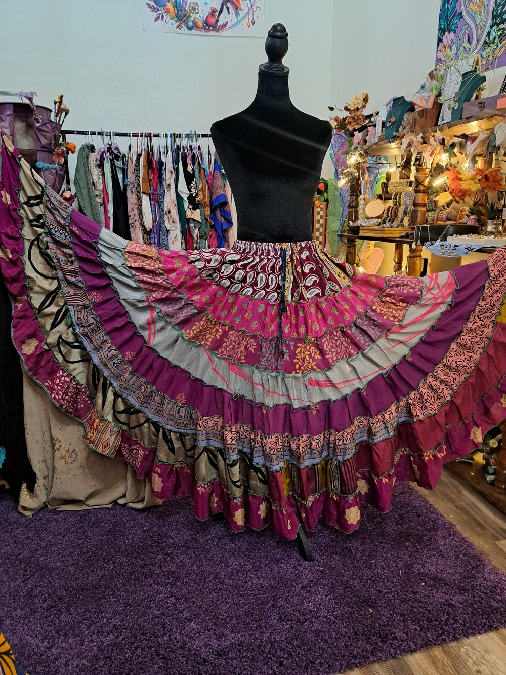 Wildberry Bazaar – NWT - One Size One-of-a-Kind Tiered Sari Skirt with Pockets